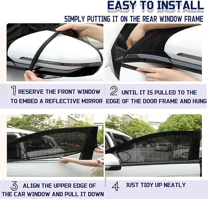 Car Front Window Shades, OUTTDID 2 Pack Side Window Sun Shades,Stretchy Mosquito Net Cover Fit Cars SUVs - Up to 31.5”x49.6”