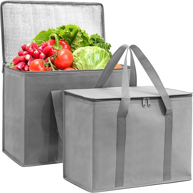Carrywell (Not Made In China) Insulated Reusable Grocery Bags, Catering and Delivery Bag For Hot and Cold Food, Collapsible Thermal Tote For Doordash