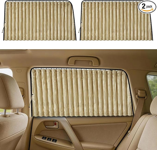 ZATOOTO Car Side Window Sun Shade - 2 Pcs Beige Magnetic Privacy Sunshades - Curtain Keeps Cooler Screen for Baby Sleeping