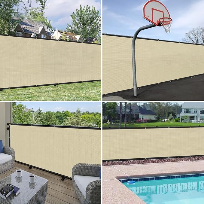 Windscreen4less Privacy Fence Screen Heavy Duty Windscreen Fencing Mesh Fabric Shade Net Cover with Brass Grommtes for Outdoor Wall Garden Yard Pool Deck, 8'x289' Beige