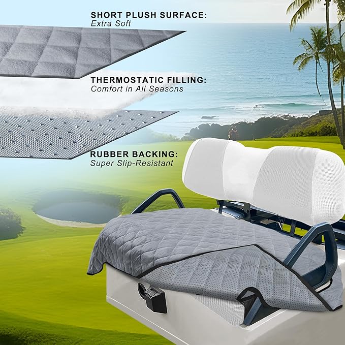 YOKYHOM Golf Cart Seat Covers, Golf Cart Seat Towel Blanket, Short Plush Surface, Soft and Comfortable, Suits EZGO, Yamaha, Club Car and Other 2-Seat Golf Carts, 51"x 30.5", Light Gray