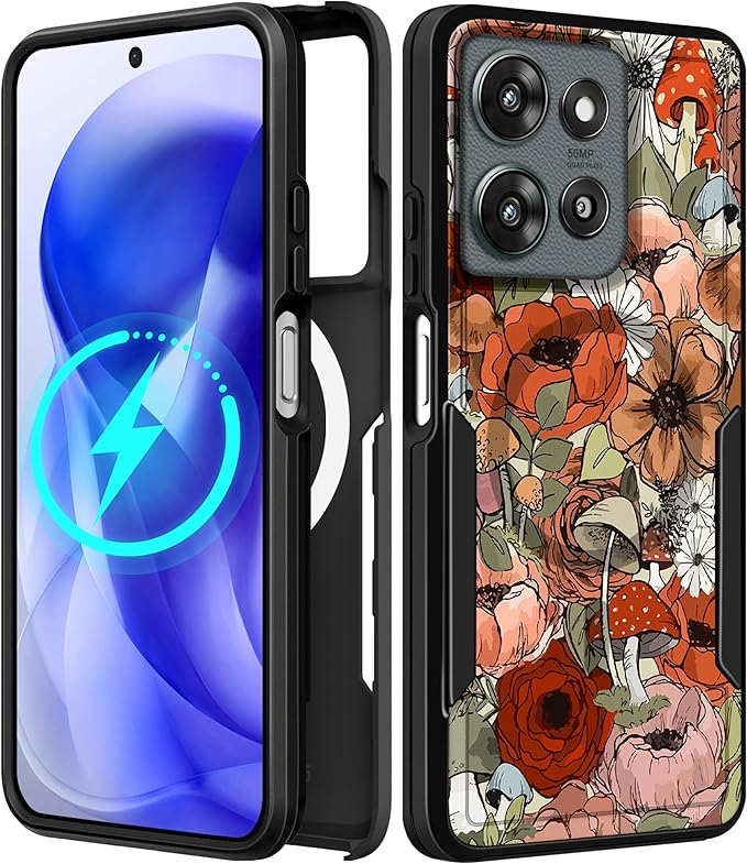 for Moto G 2026/2025 Case Women - Compatible with MagSafe Cute Girls Magnetic Protective Phone Cover Girly Mushroom Flower Heavy Duty Shockproof Design for Motorola Moto G 5G 2025 Cases