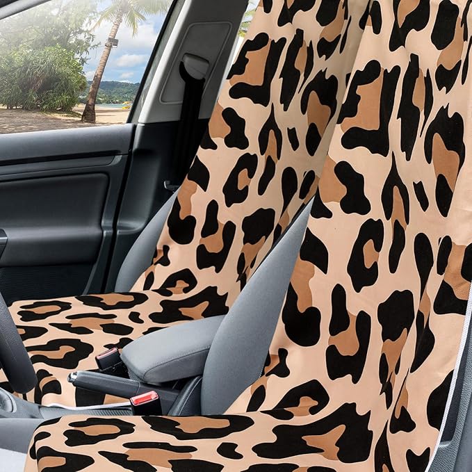 2 Pack Car Seat Towel Covers with Storage Bag 63 x 32 Inch Athletic Running Towel Seat Sweat Washable Non Slip Cover Gift for Car Outdoor Sport Activities (Yellow Black Leopard Print)