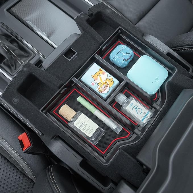 PIMCAR Compatible with 2019-2026 Dodge RAM 1500 2500 3500 Center Console Organizer ABS Plastic Material Interior Accessories Armrest Box Insert Tray (Red Trim)
