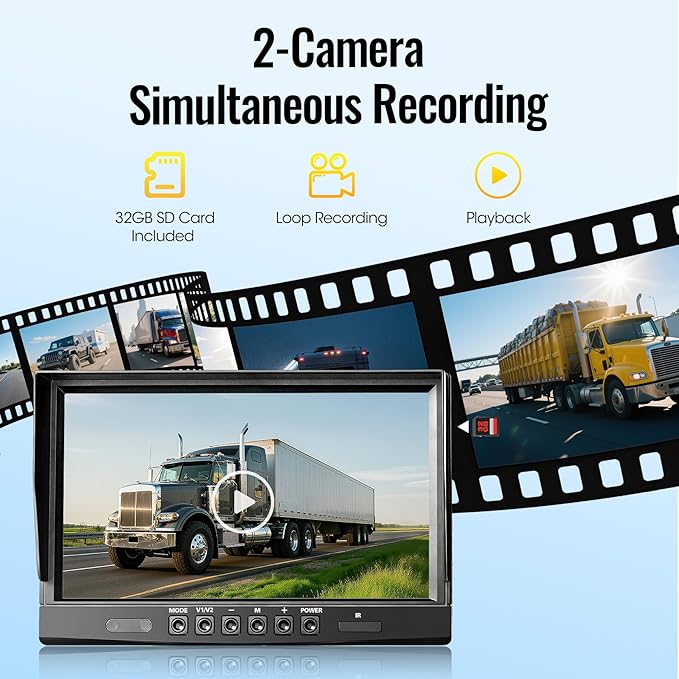 10.1" 1080P Wired Backup Camera System, DVR Rear View Camera, IP69 Waterproof IR Night Vision, 20G Vibration-Proof for Trailer/Tractor/Truck/Combine/Caravan/Skid Steer/Heavy Equipment/UTV, Y5
