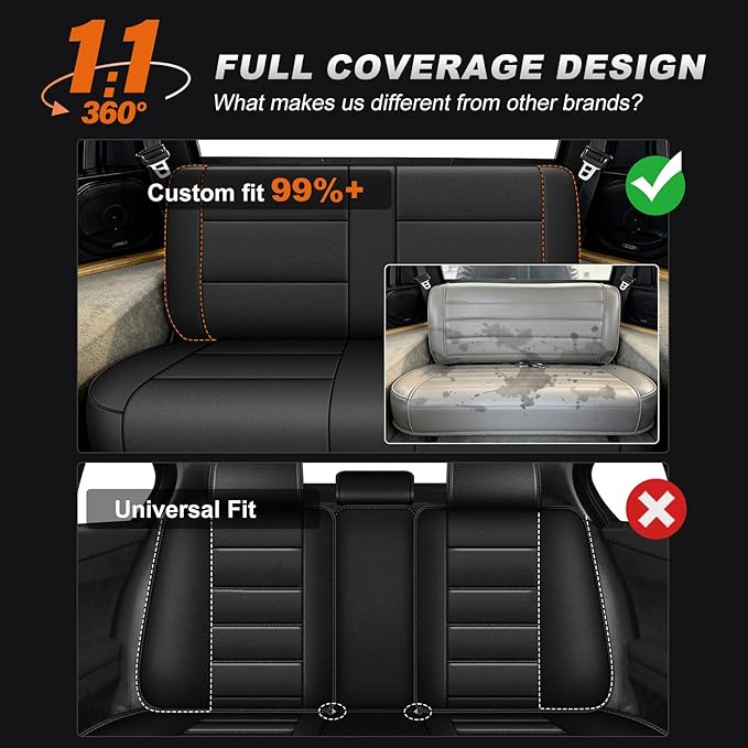 AOMSAZTO Custom Fit Seat Covers for Jeep Wrangler: YJ 1991 1992 1993 1994 1995 Leather Car Seat Covers Full Set Black