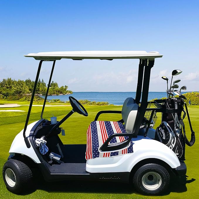 YOKYHOM American Flag Golf Cart Seat Covers for 2/4-Seater, Patriotic USA Seat Towel Blanket Keeps Seats Cool & Clean for Summer, Microfiber Fits EZGO, Club Car, Yamaha, 51"x31"