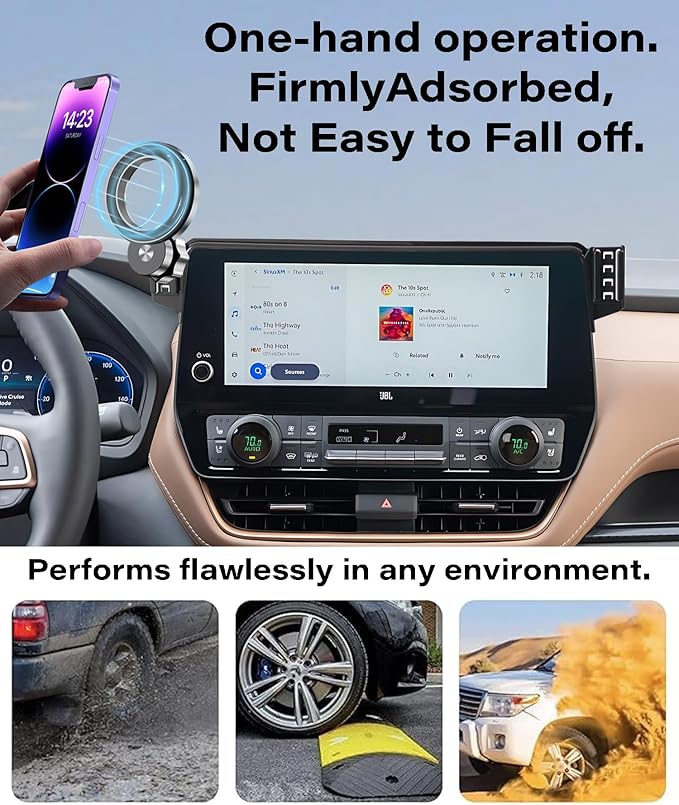 Car Phone Holder for Toyota Grand Highlander/Grand Highlander Hybrid 2024 2025 2026 Accessories Apply to 12.3 Inch Screen Fixed Clip Magnetic Cell Phone Mount 360 Degree Rotation