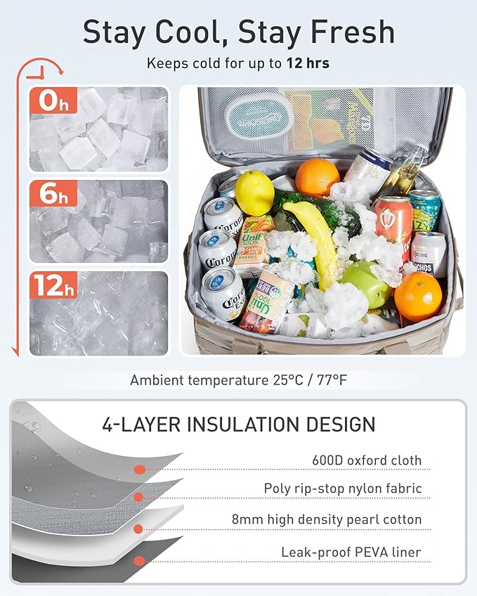 TOURIT Soft Sided Cooler Bag Insulated 48/60 Cans, Large Collapsible & Leakproof Ice Chest for Picnic, Beach, Camping, Travel