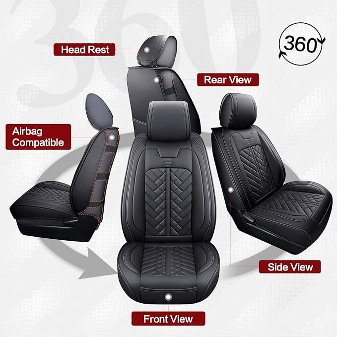Tomatoman Tacoma Front Seat Covers Compatible with Toyota Tacoma 2005-2022 2023 2024 2025 2026 Trucks Access Crew Extended Double Cab TRD Sports SR V6 Heavy Duty Car Cushions(2 PCS Front/Black)
