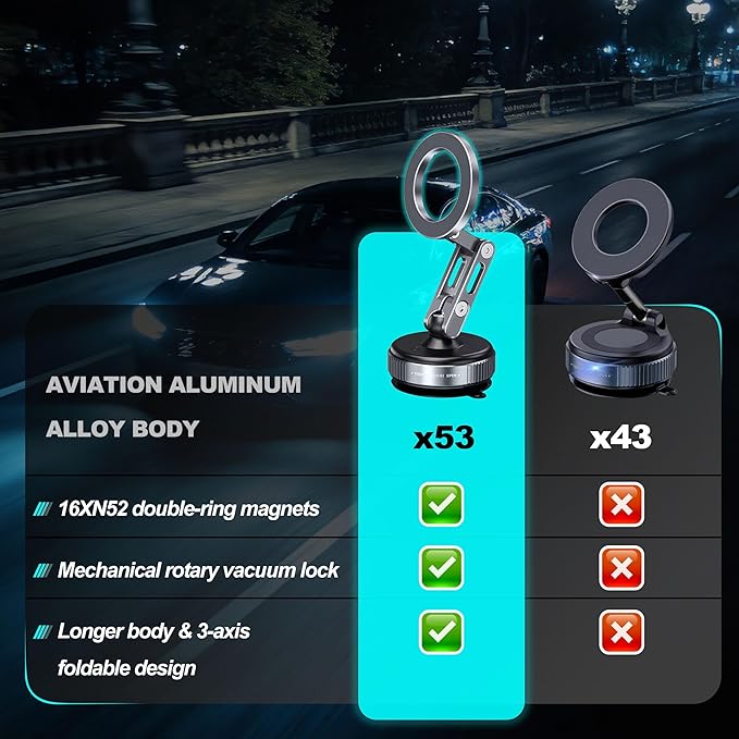 Vacuum Magnetic Phone Holder for Car 360° Adjustable Magsafe Car Mount - Compatible All Smart Device Phone Mount, Secure GPS & Call, Magsafe Accessories & Car Stuff - Black