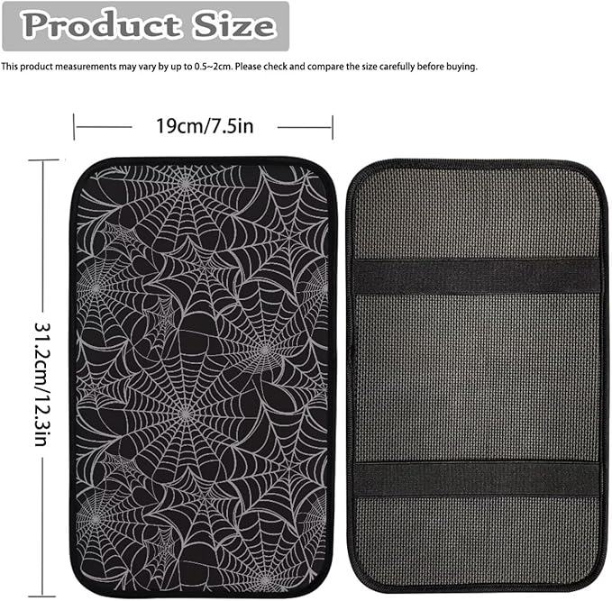 Dreaweet Spider Web Center Console Cover Halloween Car Accessories Interior Universal Arm Rest Cover for Truck SUV Non Slip Anti Scratch Car Armrest Storage Box Mat