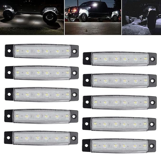 10 Pcs White LED Rock Strip Lights,Wheel Well Underglow Lighting Kits,Car Rock Lights Exterior Side Marker Lights for Wrangler Truck Golf Cart RV RV SUV Offroad