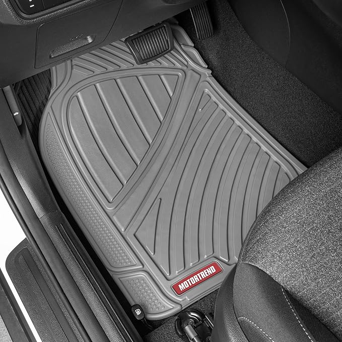 Motor Trend & BDK Heavy Duty Gray Rubber Car Mats Full Set - Universal Trim-to-Fit All Weather Floor Mats - Floor Mats for Car Accessories - Front & Back Interior Floor Mats for Truck Accessories