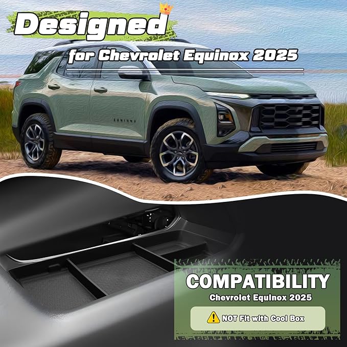 Sunsdrew 2025 Equinox Under Center Console Organizer for 2025+ Chevrolet Equinox Accessories TPE Lower Center Console Tray 2025 Chevy Equinox Console Organizer(NOT fit Equinox EV Version)