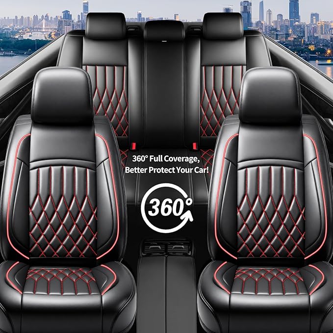 Fit for Accent Seat Covers Compatible with Hyundai Accent 2017-2026 - Waterproof Breathable Leather Automotive Seat Cushions Protector,Airbag Compatible,Full Set 5 Seats(Redline)