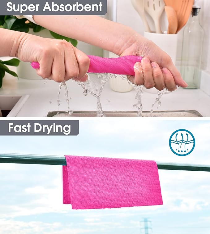 KitchLife Microfiber Cleaning Cloth Roll - Tear-Away Reusable Microfiber Paper Towels, Lint-Free, Washable, 20 Sheets for Kitchen, Car, Dishes, and Sensitive Surfaces (Hot Pink)