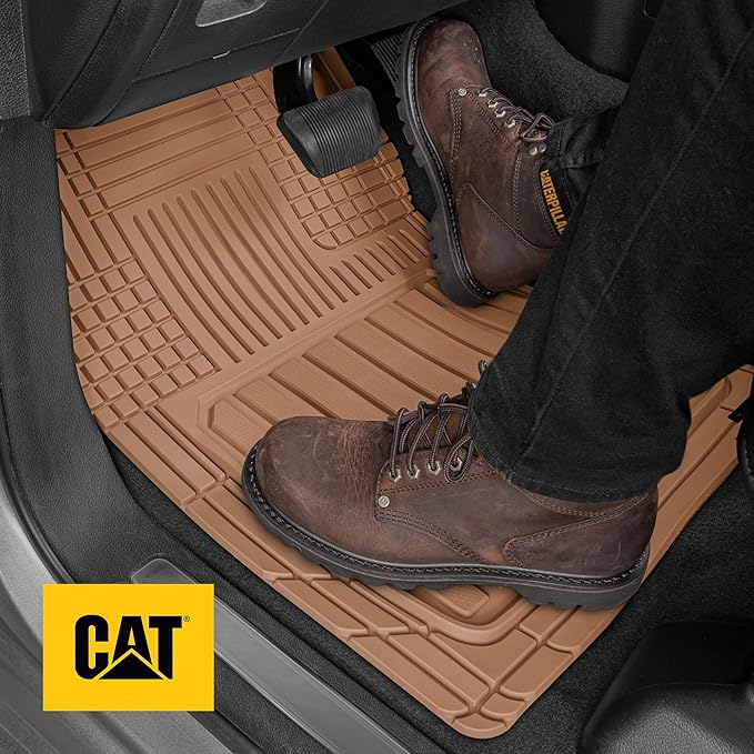 Cat® ToughLiner™ Beige Car Floor Mats - Heavy Duty Trim to Fit Floor Mats for Trucks - All-Weather Truck Accessories & Odorless Rubber Automotive Floor Mats - Car Mats & SUV Floor Liners for Car