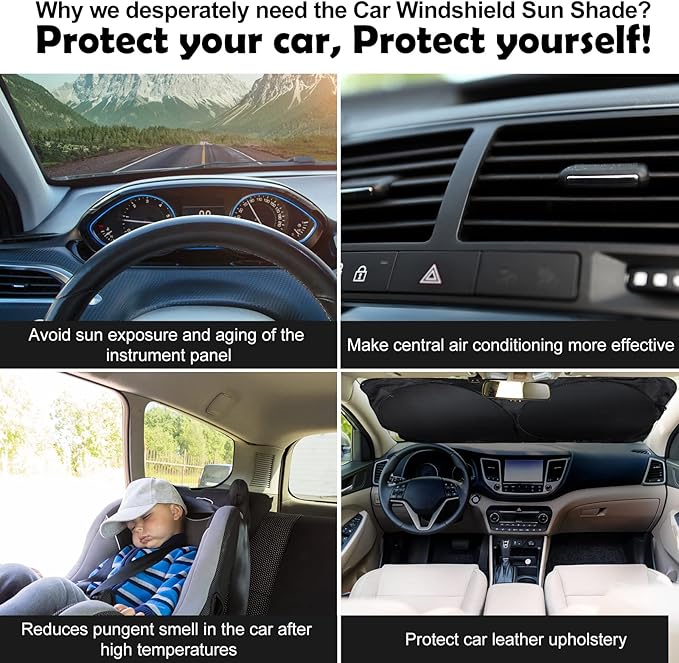 Tallew 6 Pack Car Window Shades for Baby, Include Front Rear Side Sun Visor Windshield Shade Cling Sunshade with Suction Cups for UV Protection(63 x 34 Inch)