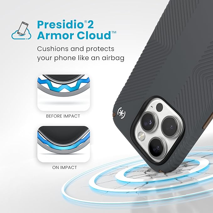 Speck iPhone 16 Pro Case - Slim Phone Case iPhone 16 Pro - iPhone 16 Pro Phone Case - Presidio 2 Grip - Charcoal Grey/Bronze