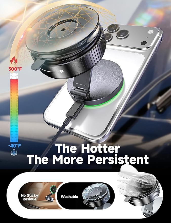 for Magsafe Car Mount Charger, 15W Faster Charging Wireless Car Charger [105+LBS Suction & 3800gf Magnetic] 360° Adjustable, Magnetic Phone Holders for Your Car for iPhone & Android