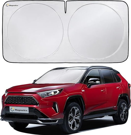 Magnelex Car Windshield Sunshade - Advanced Light-Blocking Protection, Foldable Sun Shade with Mirror Cut-Out Keeps Your Vehicle Cool, Fit for Cars, Trucks, and SUVs - Medium (62 x 32 in)