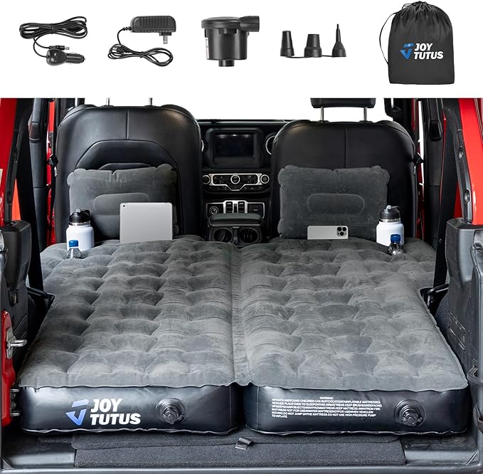 JOYTUTUS SUV Air Mattress for Camping w/Air Pump Compatible with Wrangler JL, Comfort SUV Inflation Mattress w/2 Pillows for 2018-2026 Wrangler JL 4 Door (Don't for 4XE) - Dark Grey