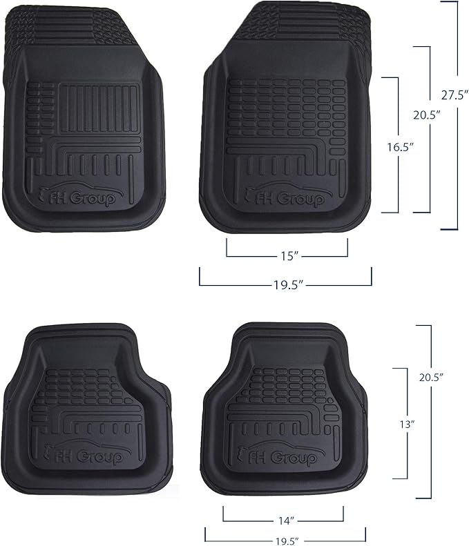 FH Group Automotive Floor Mats - Deep Dish Floor Mats, TPO Plastic Climaproof Floor Mats for Cars, Universal Fit, Trimmable Car Floor Mats, Full Set, Floor Mats for Sedan, SUV, Truck Floor Mats Black