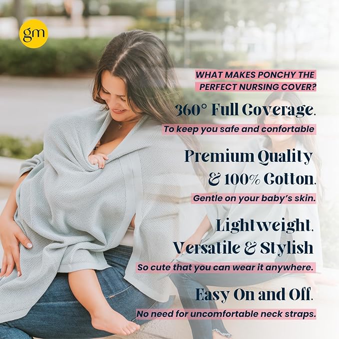 100% Cotton - Breathable Nursing Cover Up for Breastfeeding - Privacy Nursing Covers - Breastfeeding Must Haves - Ponchy by Gold Mamas - Versatile Nursing Shawl for Baby Feeding (Blue)