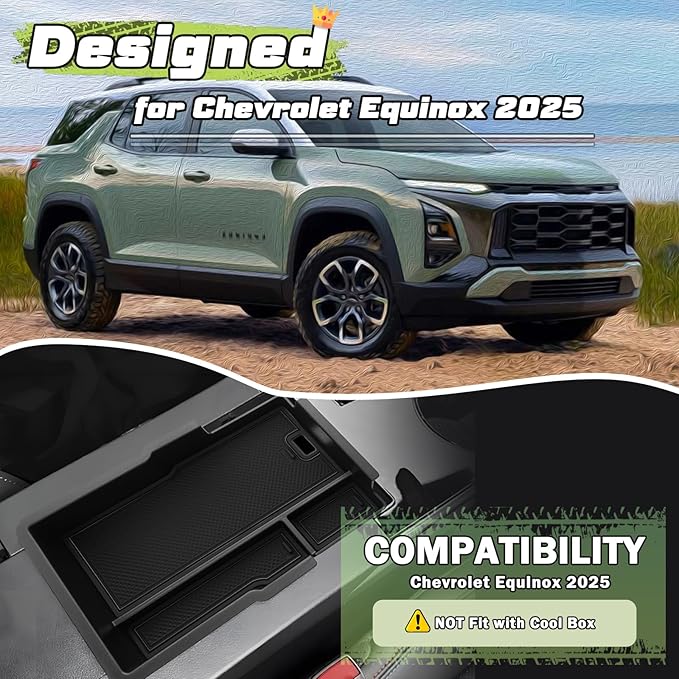 Sunsdrew for 2025 Upgraded Equinox Center Console Organizer for 2025+ Chevrolet Equinox Accessories Armrest Console Tray for 2025 Chevy Equinox Armrest Storage Box