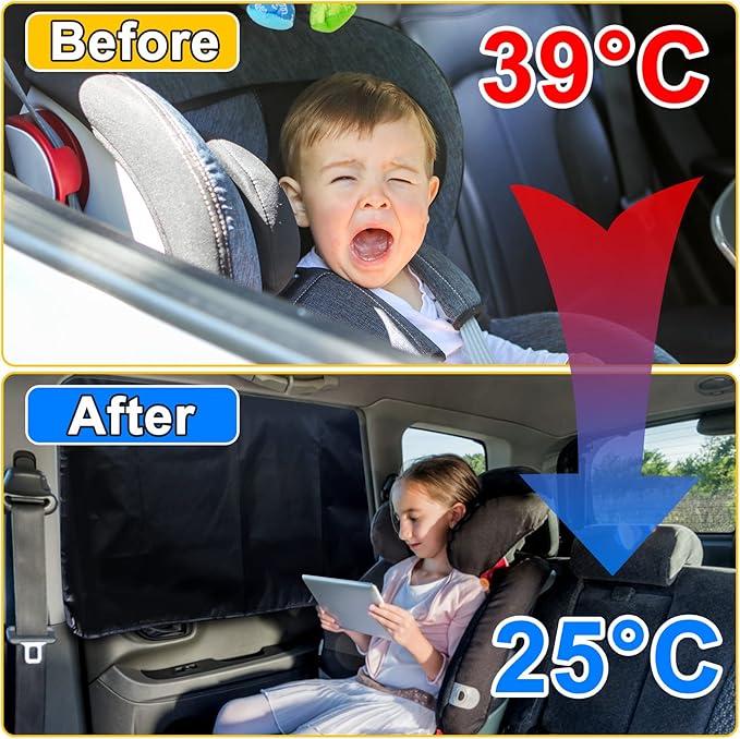 Car Window Shades for Side Window (2 Pack) - Car Window Shade for Baby - 31.5 * 20 in - with 10 M40 Magnets - Block Heats and UV Rays