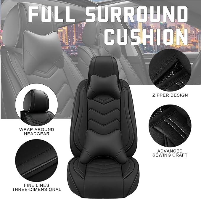 CTDS Car Seat Covers for Honda Accord 2000-2026, Stylish Sport Seat Cover, Premium Nappa Leather Car Seat Cover. Automobile Seat Covers Sets.(Luxury 2 Seats/Pure Black)