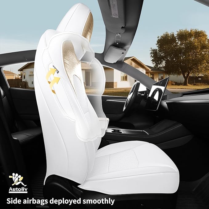 for Tesla Model Y Car Seat Cover Custom Fit 2020 2021 2022 2023 2024 Crocodile and Nappa Leather Seat Cover Full Set Interior Accessories (Crocodile Skin Golden+White)