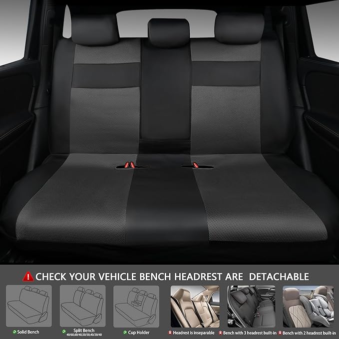 CAR PASS Leather 3D Foam Back Support Car Seat Covers Full Set Air Mesh Automotive Seat Covers, All Season Car Seat Cover Fit Automotive,SUV,Sedan,Van, Airbag Compatible Elegance (Black Charcoal Gray)