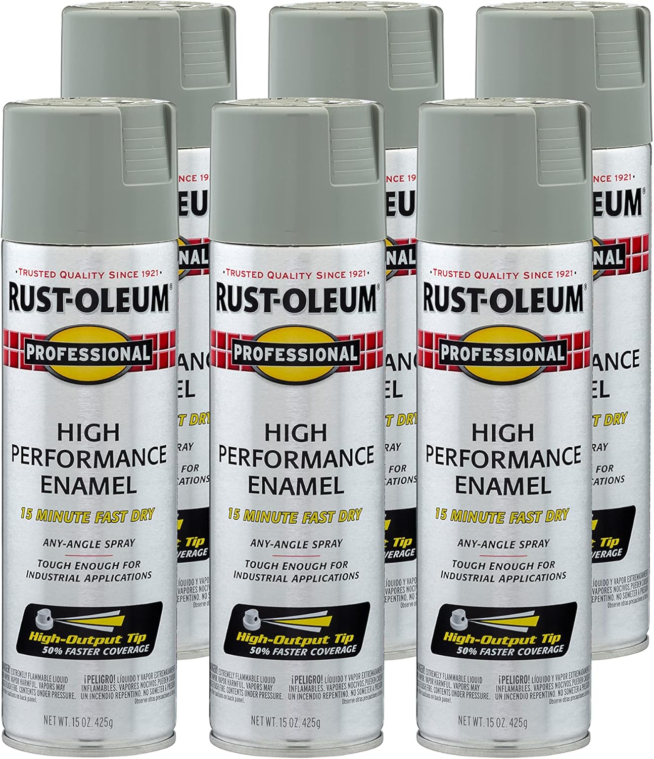 Rust-Oleum 7519838-6PK Professional High Performance Enamel Spray Paint, 14 Oz, Stainless Steel, 6 Pack