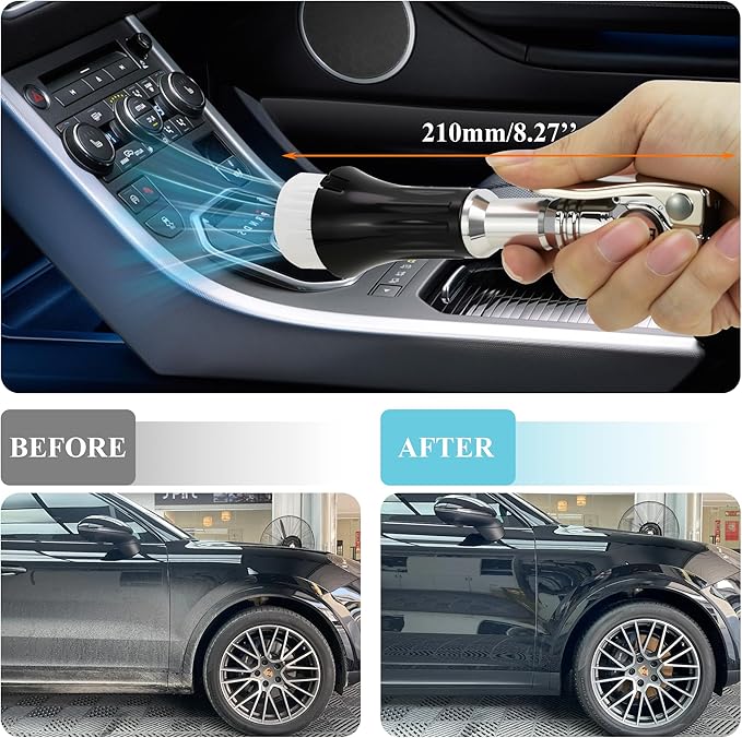 GOCCIDA Mini Tornado Air Gun with Detachable Brush,Vortex Cleaning Gun Trumpet Head High Pressure Dryer Blow Gun,Car Cleaning Air Gun Kit for Quickly Blasts Dirt