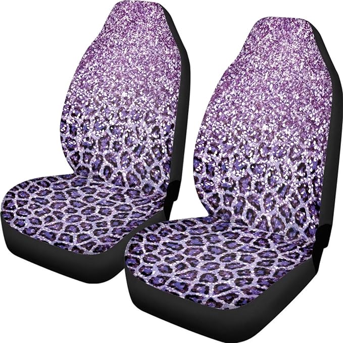 Gradient Purple Leopard Print Car Seat Cover, Design Car Seat Covers Protector, Set of 2 for Front Seats
