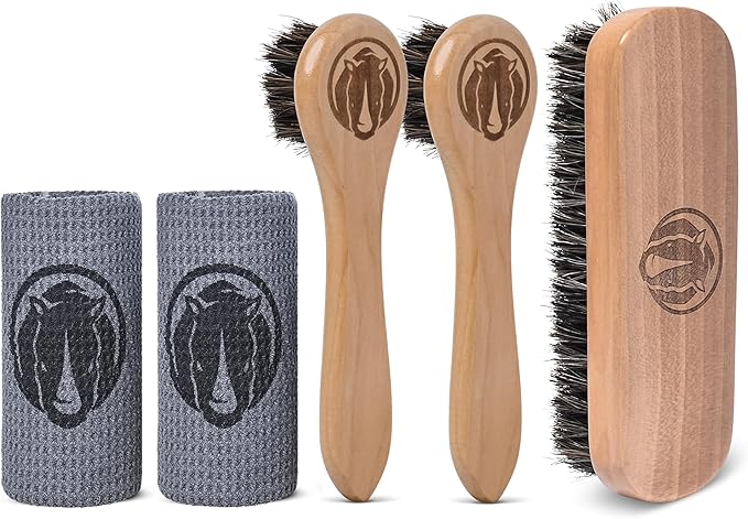 Rhino Wax - Baseball Glove Brush and Applicator Kit (5 Pack) - 1 Horsehair Scrubber for Basic Dirt Removal - 2 Dauber Brushes for Oil and Conditioner Application - 2 Microfiber Cloths for Wiping Down
