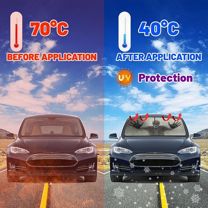 Socira Ghost Skull Car Windshield Sunshade Umbrella Foldable Horror Umbrella Funny Sun Shade Windshield Cover Creepy Skeleton Sunshade Skull Car Accessories Keeps Cool (57" X 30")