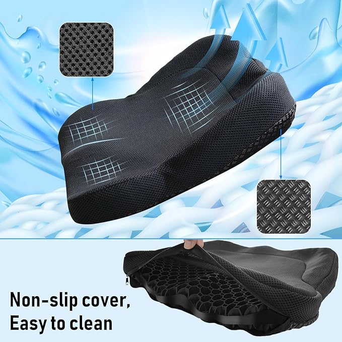 Cooling Gel Seat Cushion, Thickened Big Breathable Honeycomb Design Absorbs Pressure Points Gel Cushion with Anti-Slip Cover Cooling Seat Cushion for Office Chair Home Car Seat Cushion for Wheelchair
