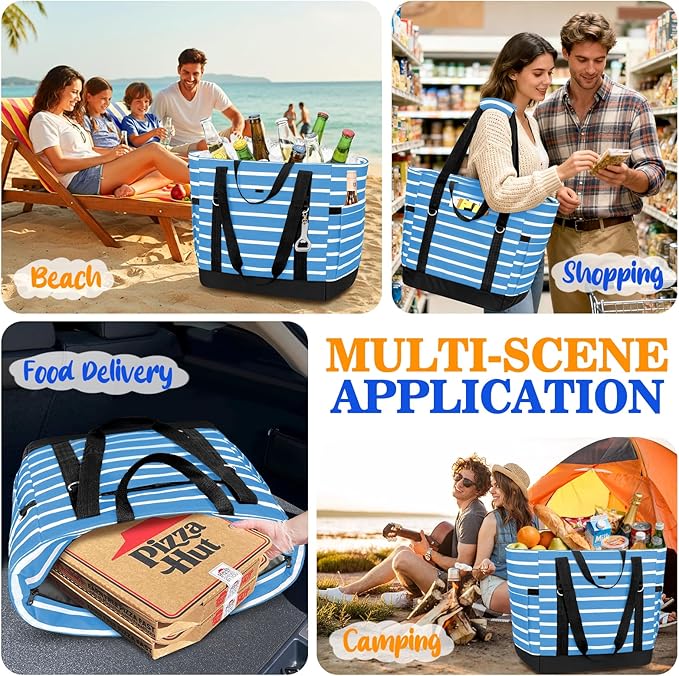 HUANLANG Soft Cooler Bag Insulated for Travel,Large Insulated Grocery Bags with Zippered Top,PEVA Collapsible Food Delivery Cooler Bag for Beach, Travel, Picnics