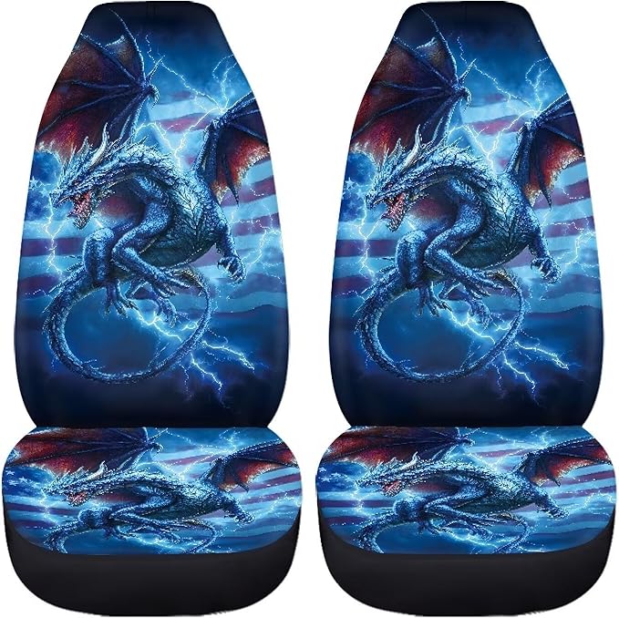 Lightning Dragon Car Front Seat Covers Breathable Car Seat Cover Stretch Polyester Fabric Cover Non Slip Fashion Auto Interior Universal for Cars SUV