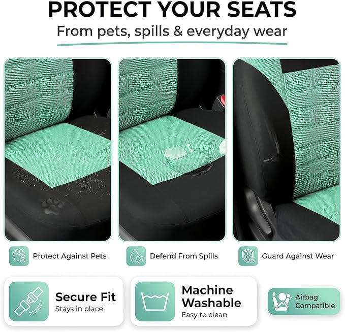 FH Group Automotive Car Seat Covers Front Set Premium 3D Air Mesh Front Seat Covers, Airbag Compatible Universal Fit Interior Accessories for Cars Trucks and SUVs - Mint