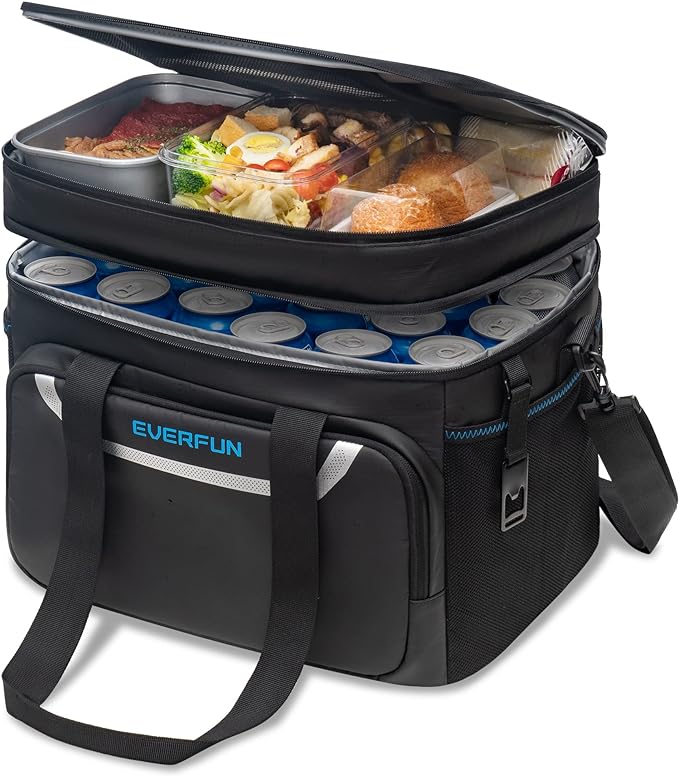 EVERFUN Small Cooler Bag 24/48 Can Insulated Lunch Box Double Deck Soft Leak-Proof Waterproof Collapsible Ice Chest for Men Women Work Travel Car Trip Picnic Beach