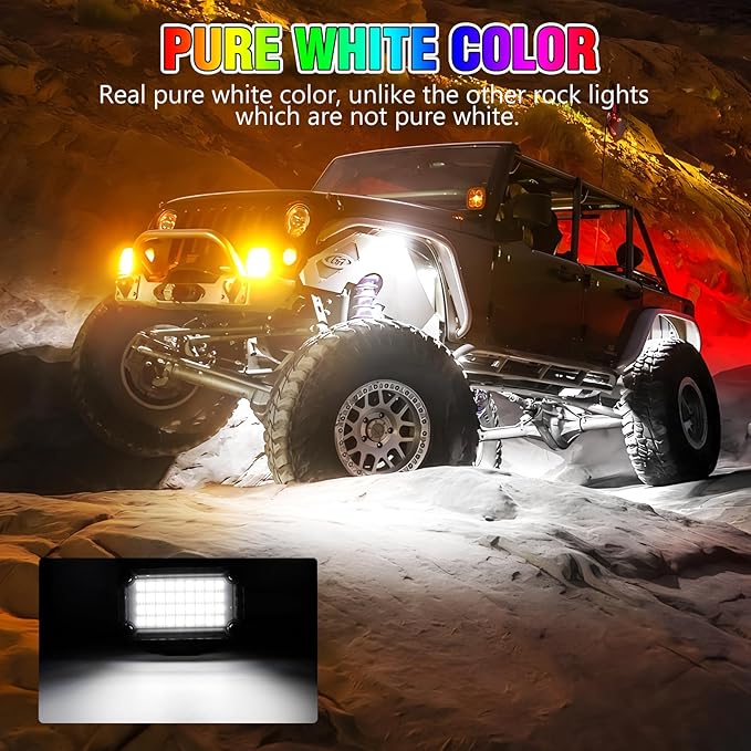 LED Rock Lights for Trucks 12pods, 212-Modes, Music Mode, Adjust Brightness & Speed RGB Rock Light for Jeep Trucks ATV UTV Offroad