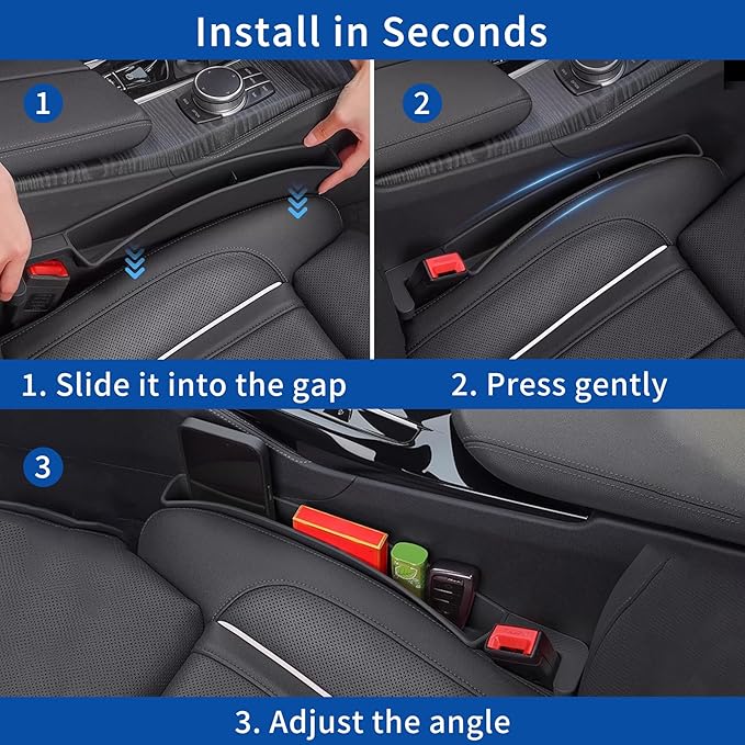2 Packs Car Seat Gap Filler Organizer, Dual Slot Car Seat Gap Organizer, Gap Filler for Car, SUV, Trunk, Sedan Side Seat Gap Between Seat and Console, Car Seat Gap Plug with Storage Slot (Black)