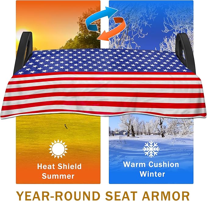 YOKYHOM American Flag Golf Cart Seat Covers for 2/4-Seater, Patriotic USA Seat Towel Blanket Keeps Seats Cool & Clean for Summer, Microfiber Fits EZGO, Club Car, Yamaha, 51"x31"