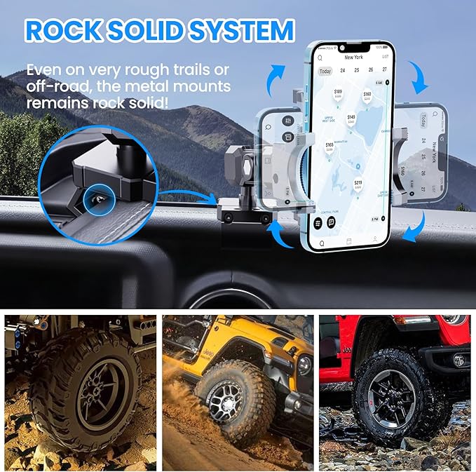 DIAMOOKY Upgraded Metal Phone Mount for Jeep Wrangler JL JLU 2018-2023 and Gladiator JT 2020 2021 2022 2023 Phone Holder Dash Mount System Kit Dashboard Accessories Passenger Side (Not for 4xe)