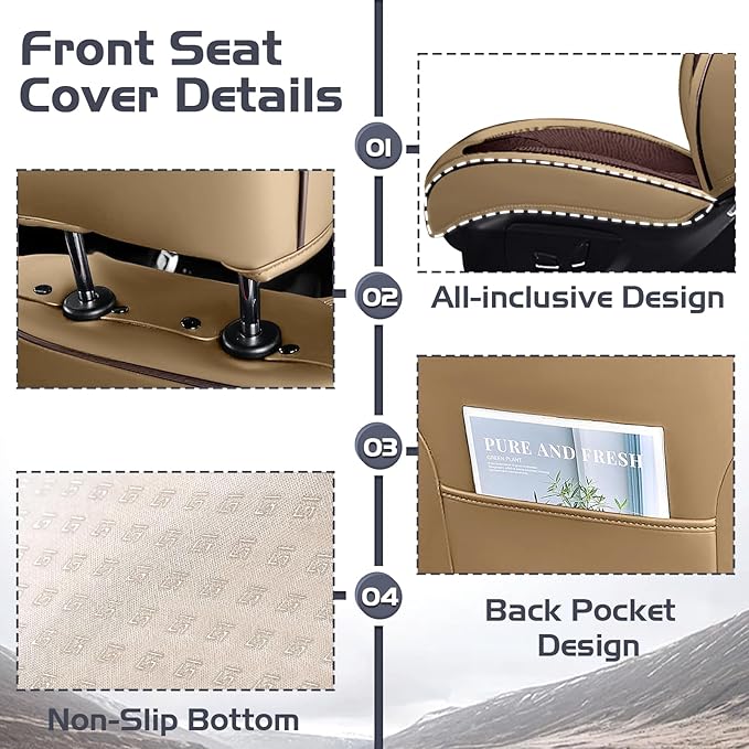 Truck Seat Covers for GMC Sierra 3500 2007-2026, Waterproof Premium Leather Full Coverage Car Seat Cover, Muscle Sport Style Auto Interior Seat Cover Sets (Full Set/Brown Coffee)