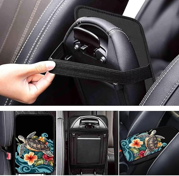Dreaweet Center Console Cover Polynesian Tribal Turtle Car Accessories Armrest Box Storage Mat Soft Comfort Arm Rest Cover for Car Truck SUV